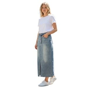 BLANKNYC Denim Maxi Skirt Womens Size 29 Blue High Rise Straight Long Slit Front